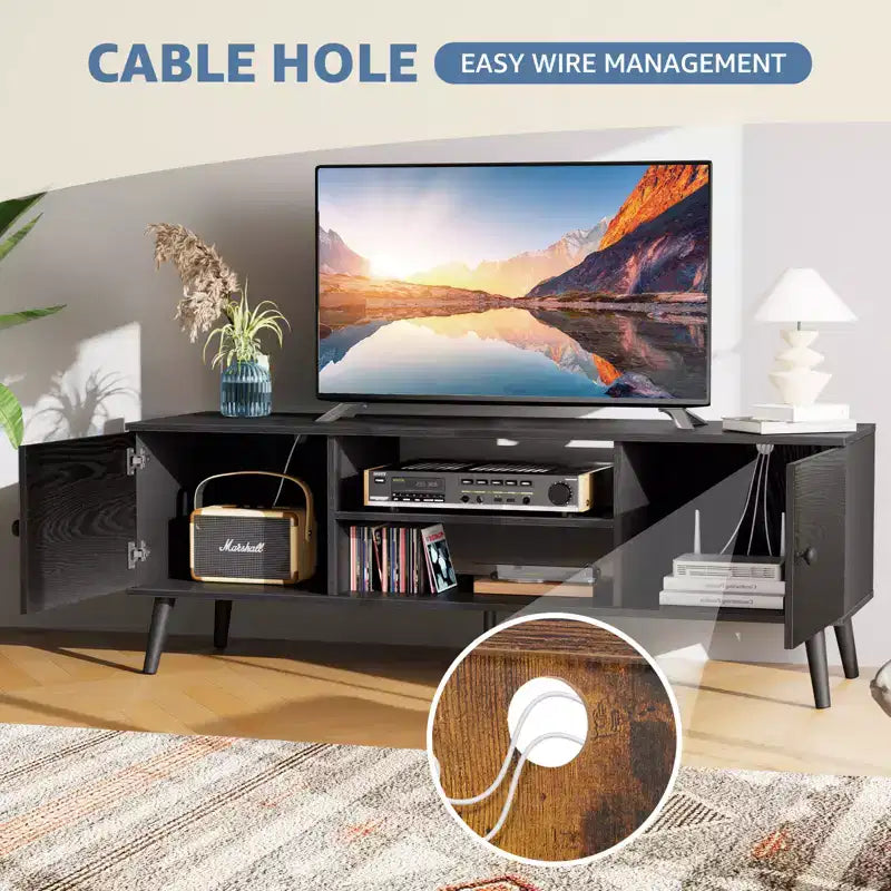 TV Stand for 55/60 inch TV, Entertainment Center with Open Storage Shelves