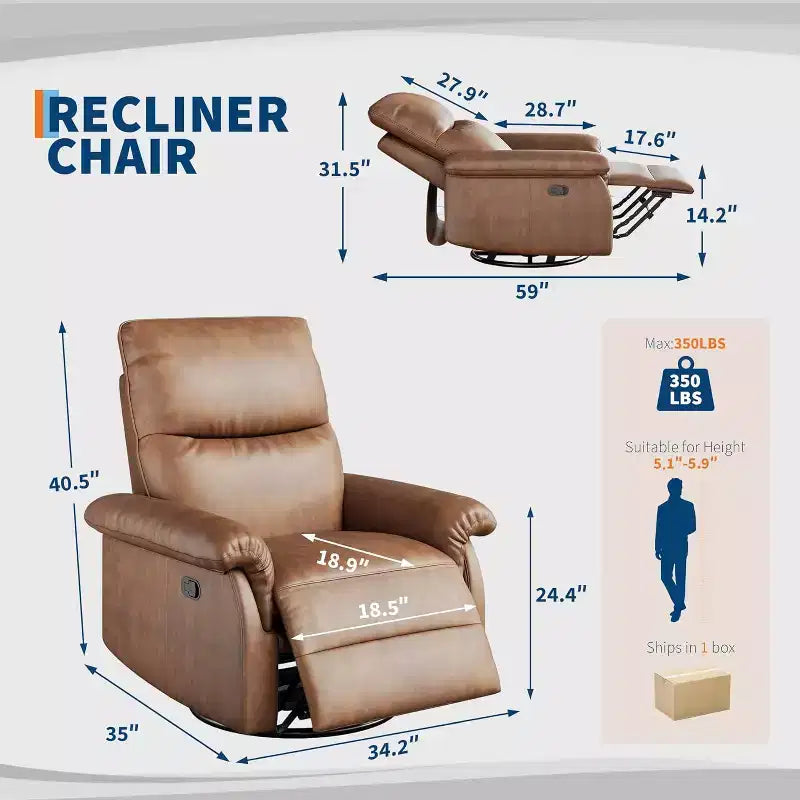 360 Swivel Recliner Chair with PU Leather, Rocking Glider & Adjustable Recline for Living Room & Nursery