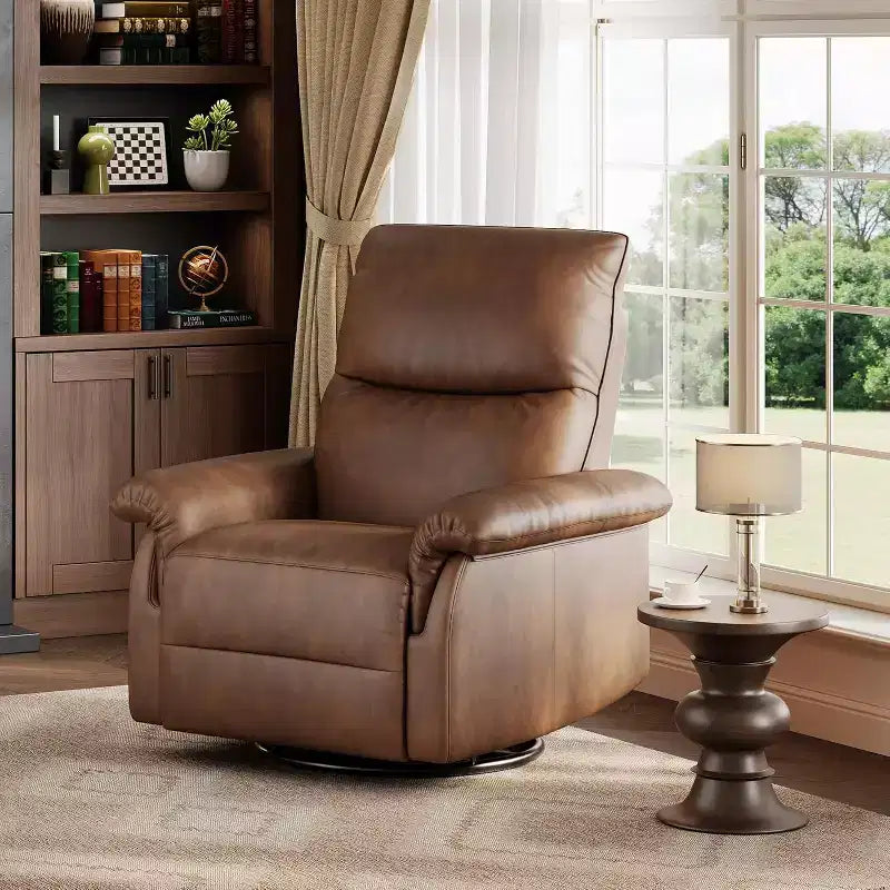 360 Swivel Recliner Chair with PU Leather, Rocking Glider & Adjustable Recline for Living Room & Nursery