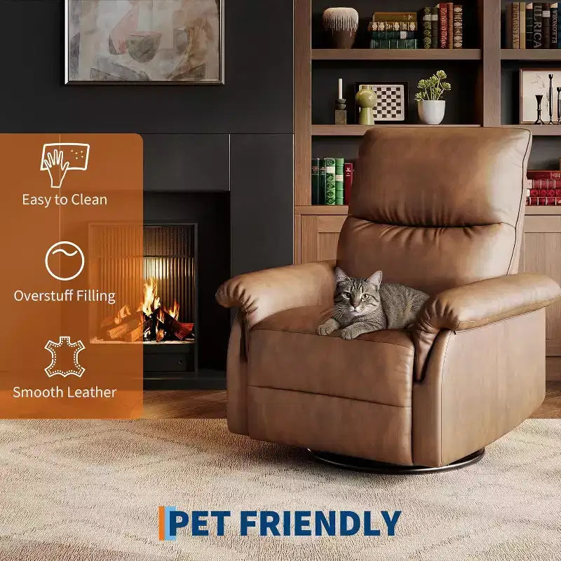 360 Swivel Recliner Chair with PU Leather, Rocking Glider & Adjustable Recline for Living Room & Nursery