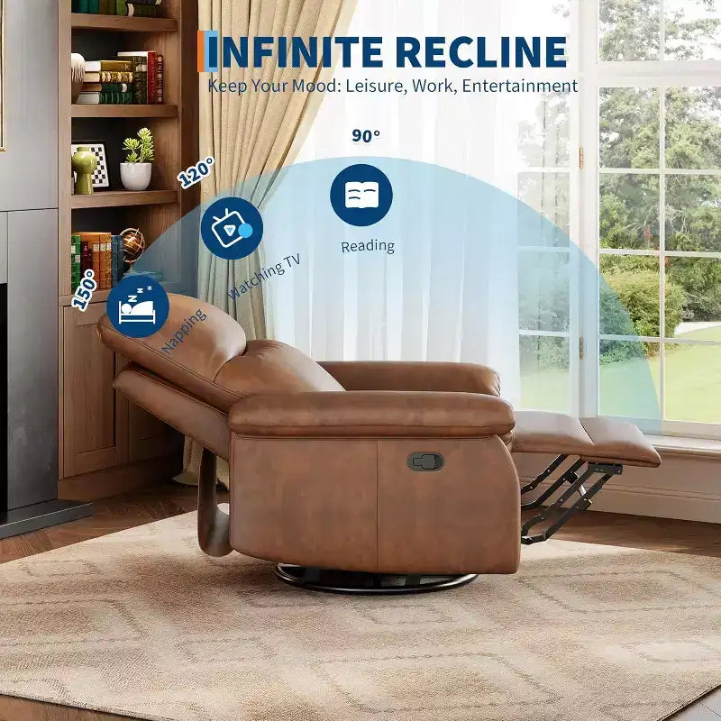 360 Swivel Recliner Chair with PU Leather, Rocking Glider & Adjustable Recline for Living Room & Nursery