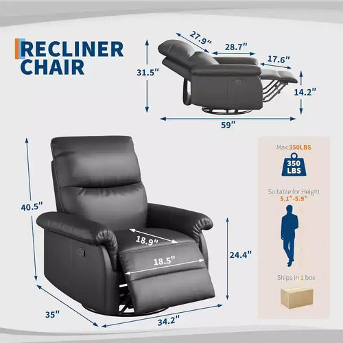 360 Swivel Recliner Chair with PU Leather, Rocking Glider & Adjustable Recline for Living Room & Nursery
