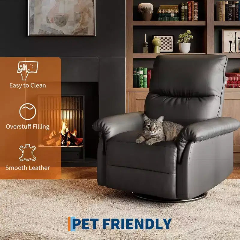360 Swivel Recliner Chair with PU Leather, Rocking Glider & Adjustable Recline for Living Room & Nursery