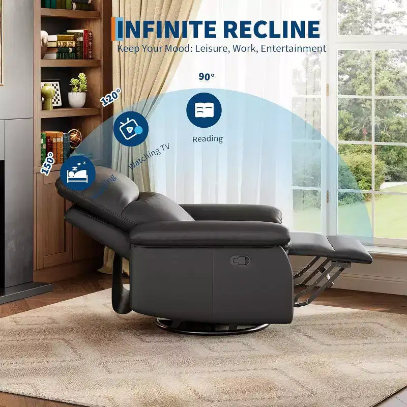 360 Swivel Recliner Chair with PU Leather, Rocking Glider & Adjustable Recline for Living Room & Nursery