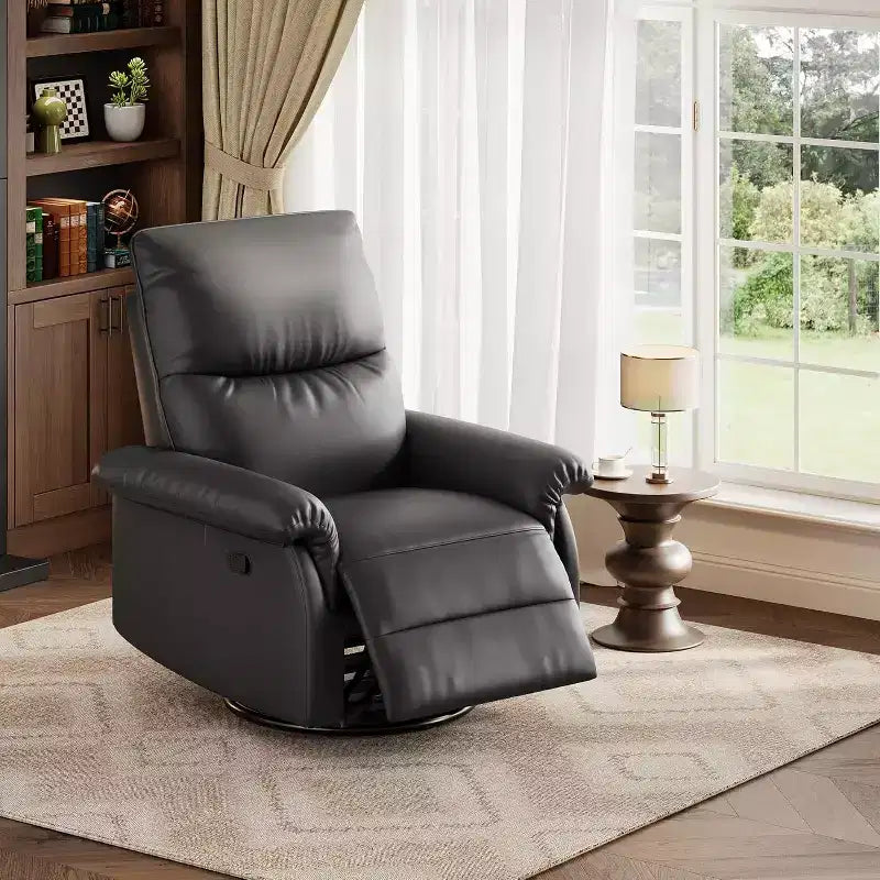 360 Swivel Recliner Chair with PU Leather, Rocking Glider & Adjustable Recline for Living Room & Nursery