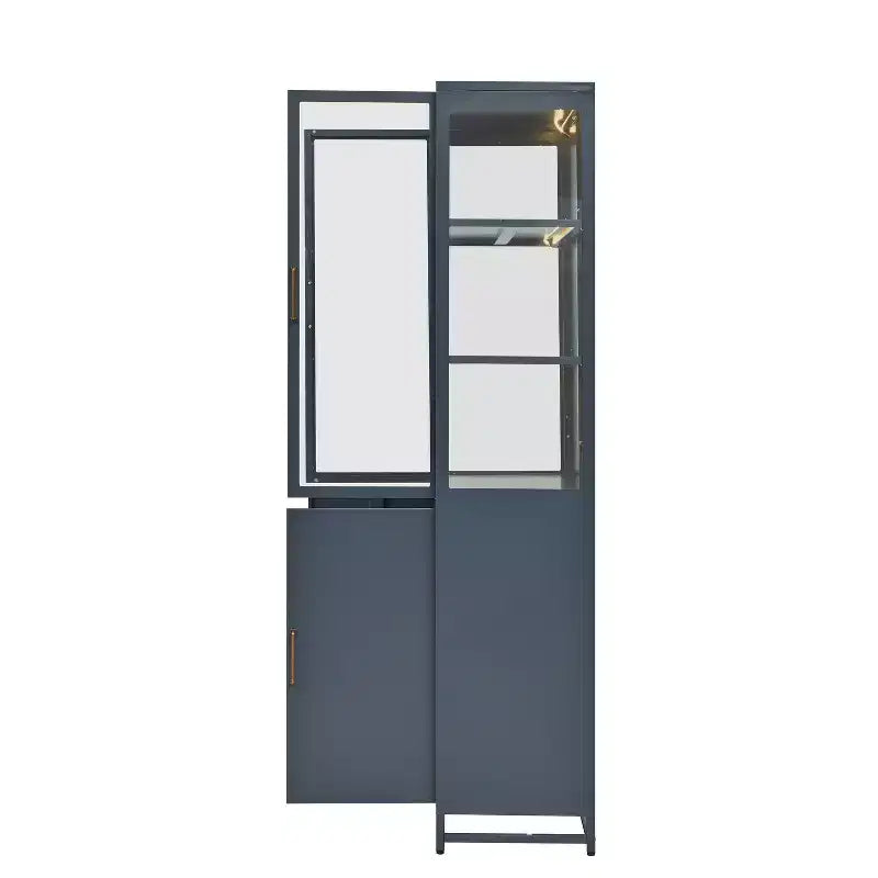 Tall Display Buffet Cabinet with Glass Door & LED, Steel Bookshelves Pantry Cabinet for Kitchen/Hallways/Living Room/Office
