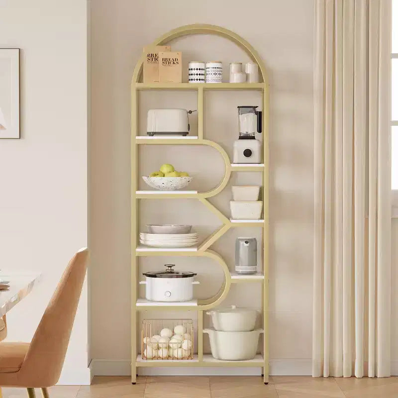 6-Tier Arched Bookcase | Geometric Bookshelf for Home & Office | Wood & Metal | 35lbs/Shelf | 6 Open Shelves