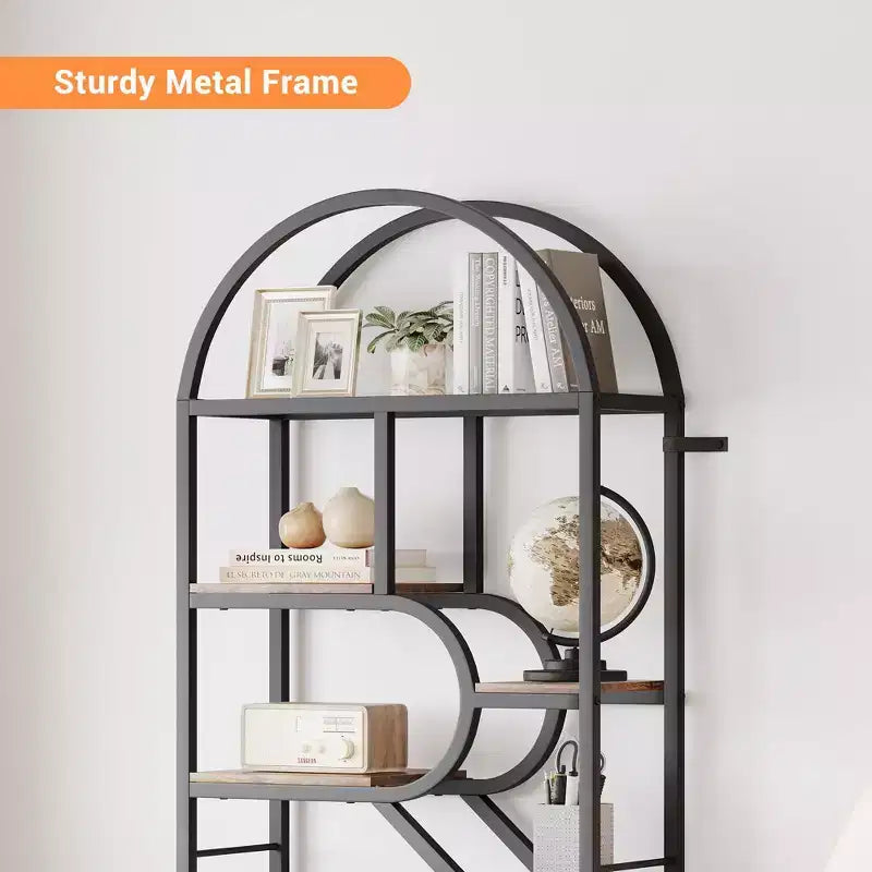 6-Tier Arched Bookcase | Geometric Bookshelf for Home & Office | Wood & Metal | 35lbs/Shelf | 6 Open Shelves