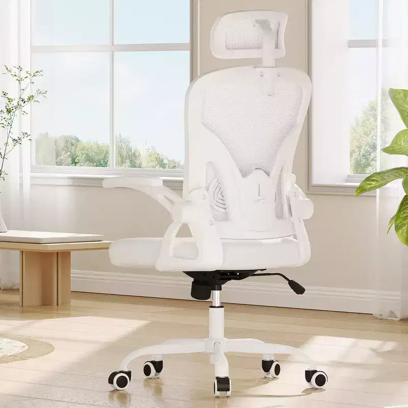 Ergonomic Home Office Chair with Headrest, Flip-Up Armrests & Adjustable Lumbar Support (White)