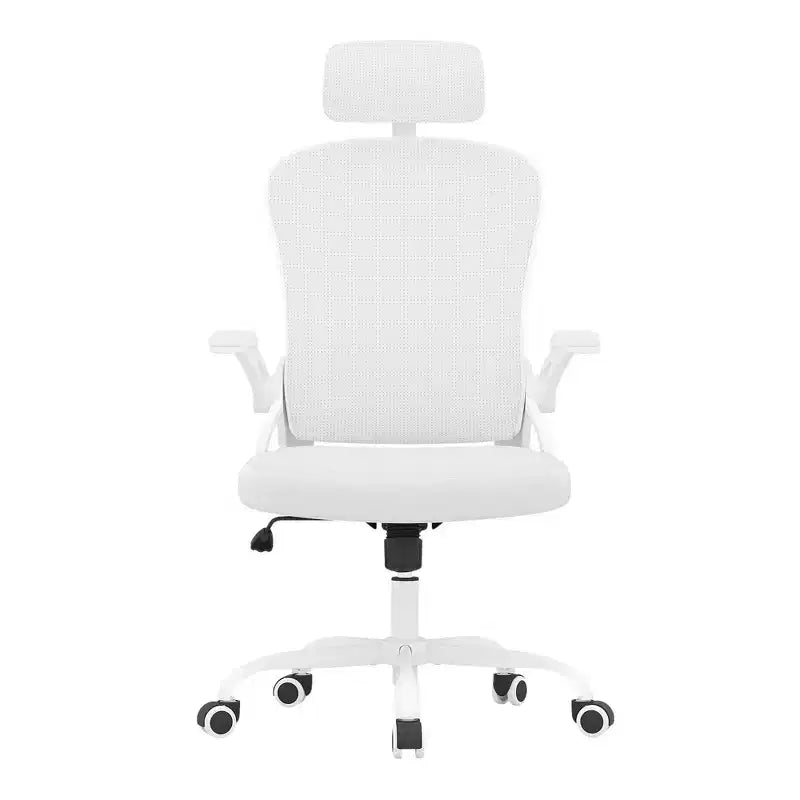 Ergonomic Home Office Chair with Headrest, Flip-Up Armrests & Adjustable Lumbar Support (White)