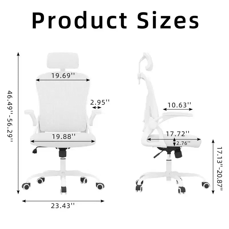 Ergonomic Home Office Chair with Headrest, Flip-Up Armrests & Adjustable Lumbar Support (White)