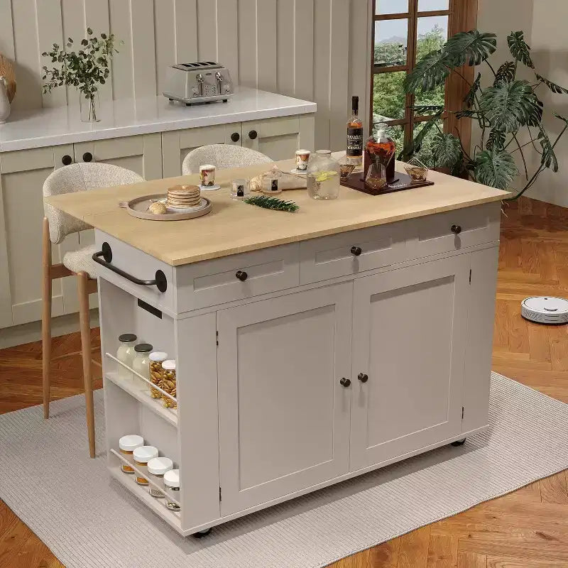 Kitchen Island Cart with Drawers & Power Outlet