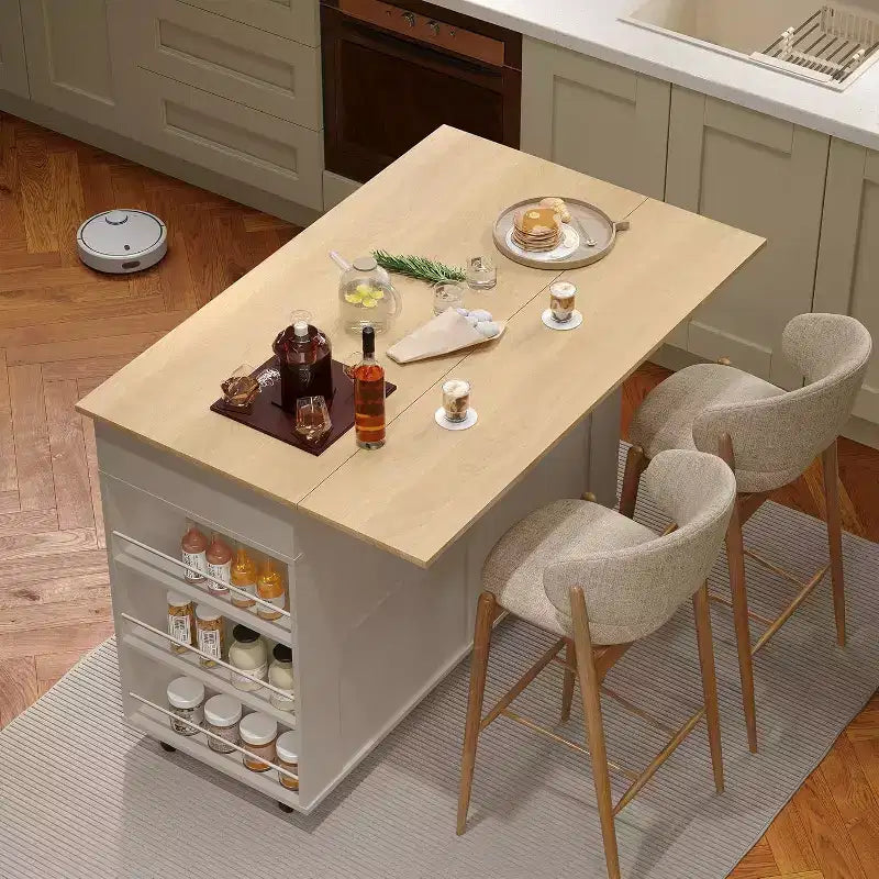 Kitchen Island Cart with Drawers & Power Outlet
