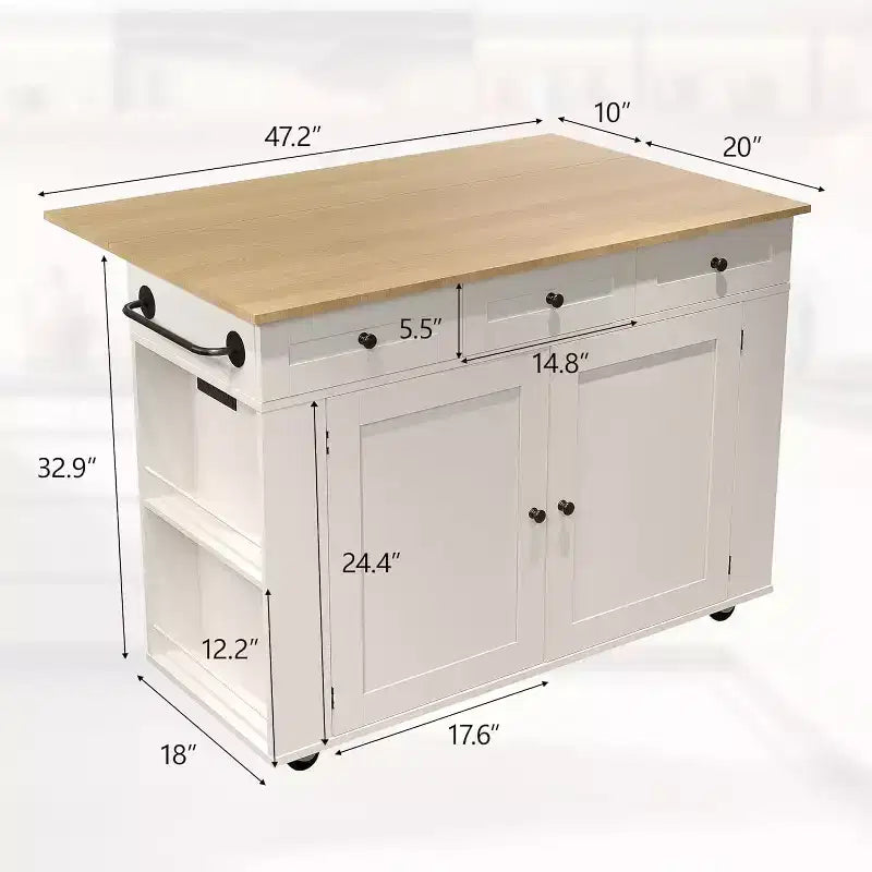 Kitchen Island Cart with Drawers & Power Outlet