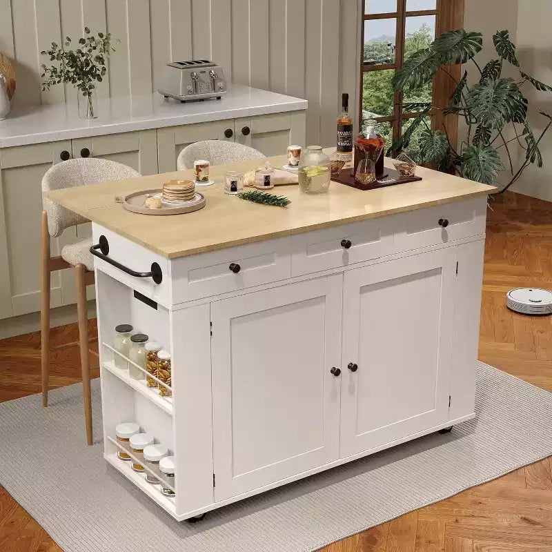 Kitchen Island Cart with Drawers & Power Outlet