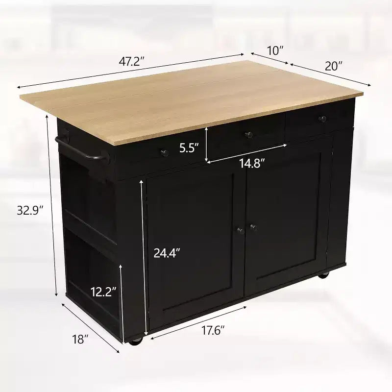 Kitchen Island Cart with Drawers & Power Outlet