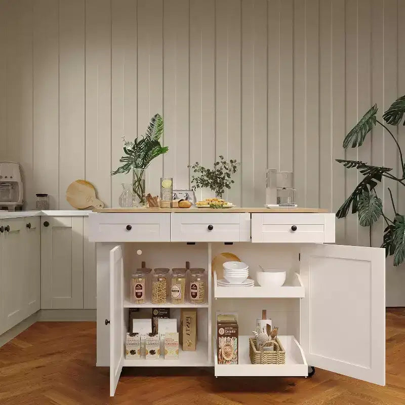 Kitchen Island Cart with Drawers & Power Outlet