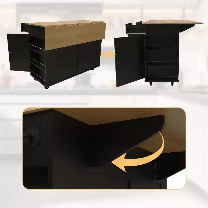 Kitchen Island Cart with Drawers & Power Outlet