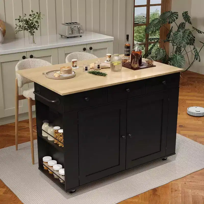 Kitchen Island Cart with Drawers & Power Outlet