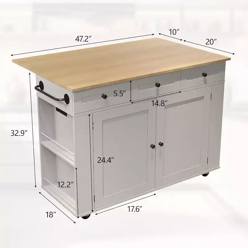 Kitchen Island Cart with Drawers & Power Outlet
