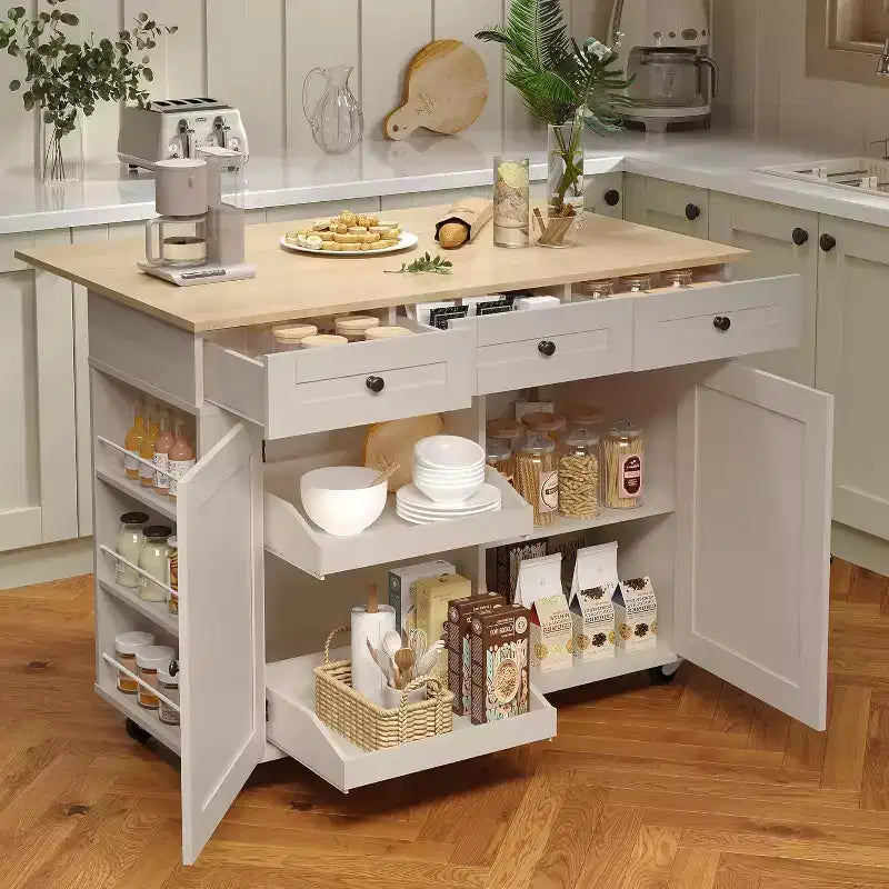 Kitchen Island Cart with Drawers & Power Outlet