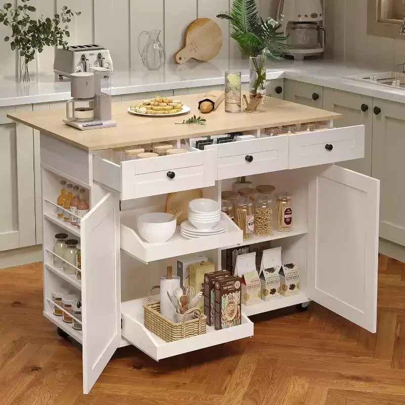 Kitchen Island Cart with Drawers & Power Outlet
