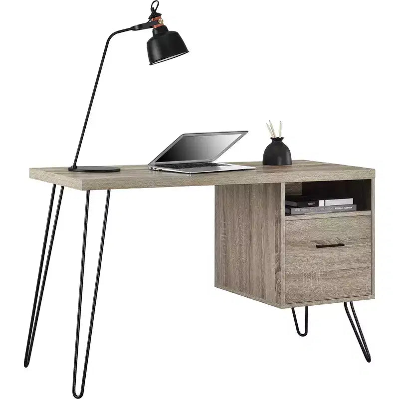 Modern 45" Computer Desk with Drawer and Metal Legs