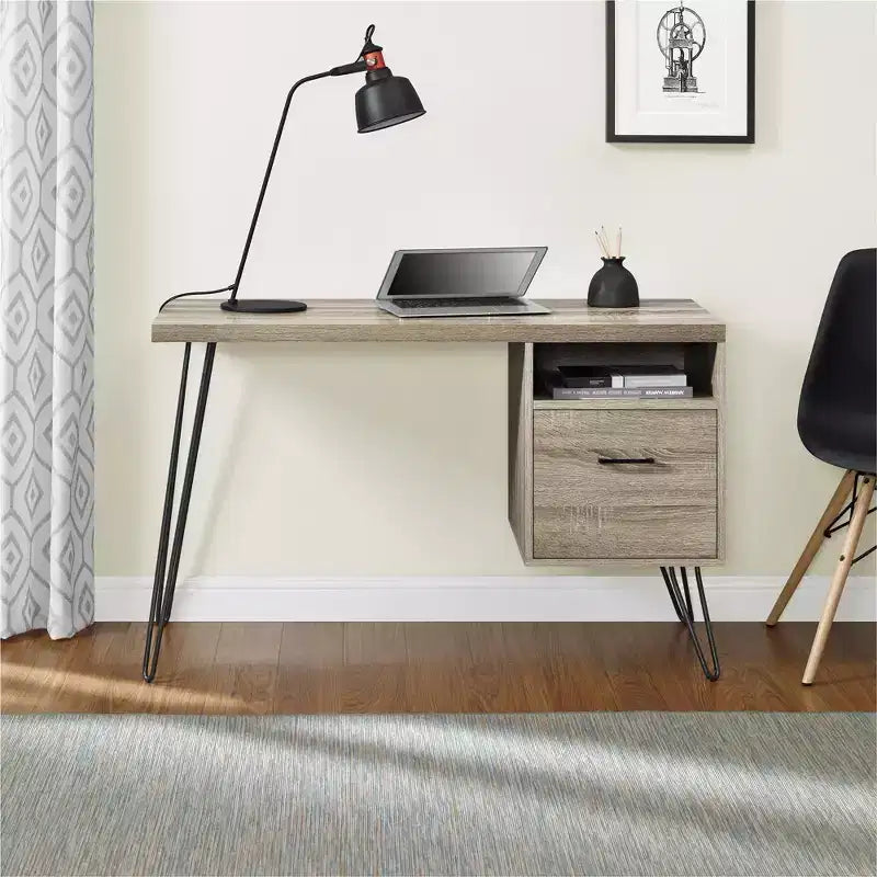 Modern 45" Computer Desk with Drawer and Metal Legs