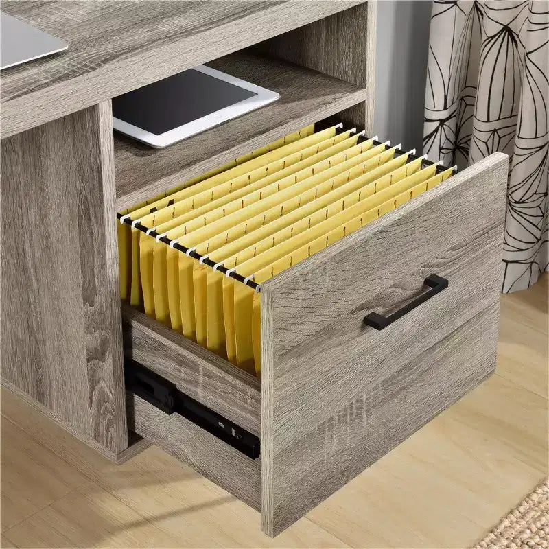 Modern 45" Computer Desk with Drawer and Metal Legs