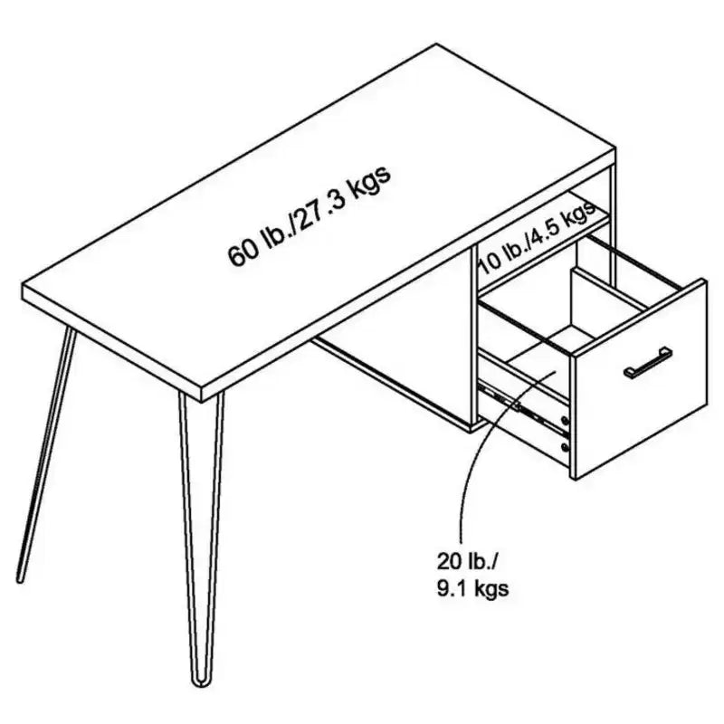 Modern 45" Computer Desk with Drawer and Metal Legs
