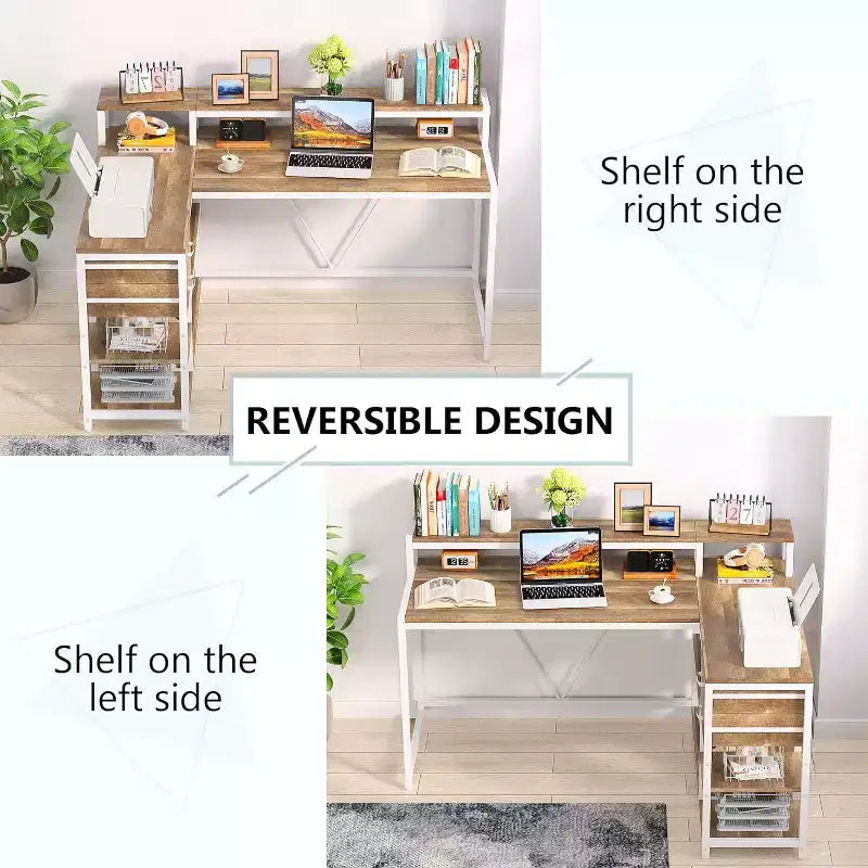 Modern Corner Computer Desk with Open Shelves