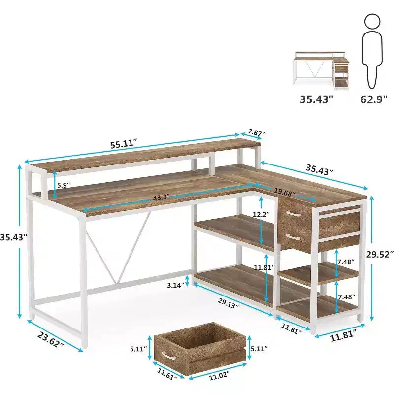 Modern Corner Computer Desk with Open Shelves