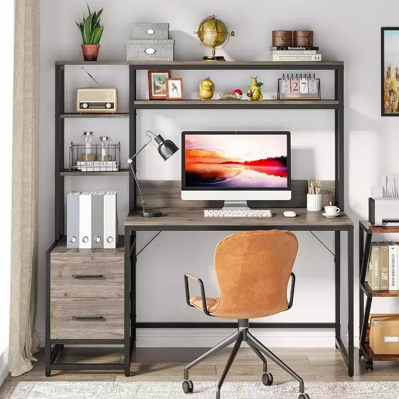 Modern Corner Computer Desk with Open Shelves