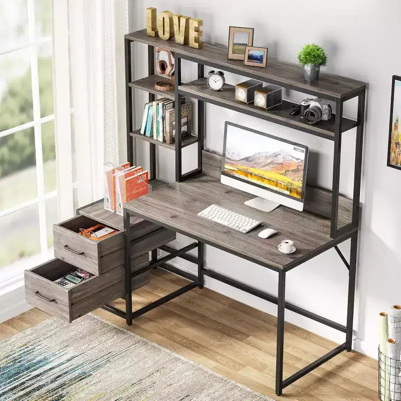 Modern Corner Computer Desk with Open Shelves