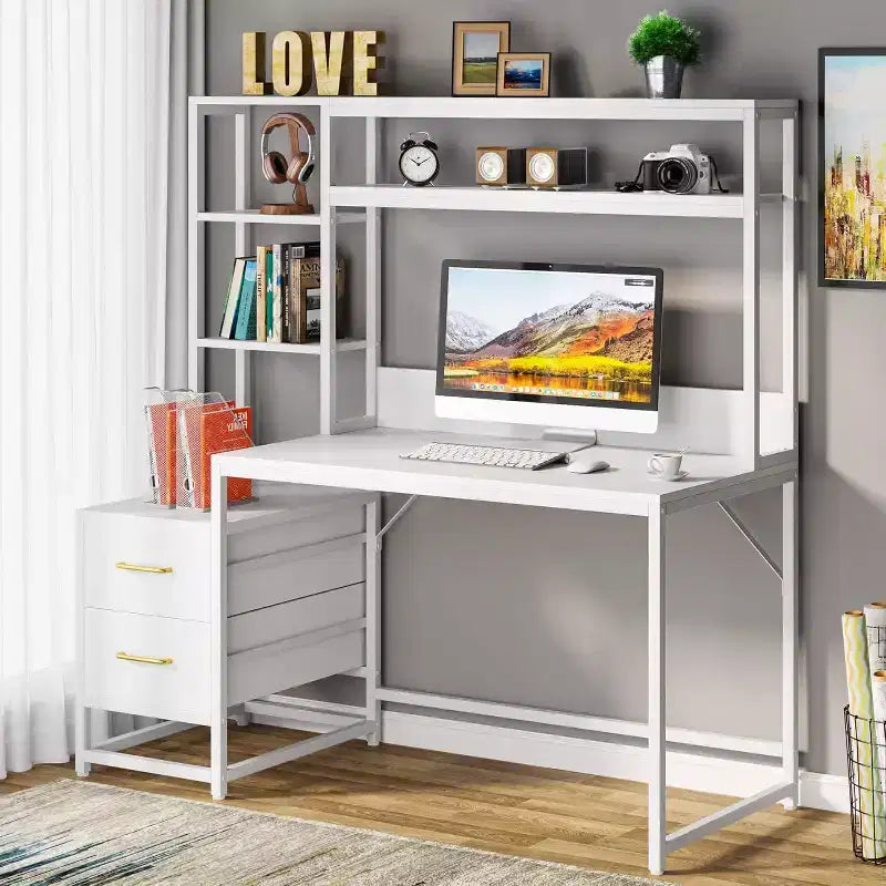 Modern Corner Computer Desk with Open Shelves
