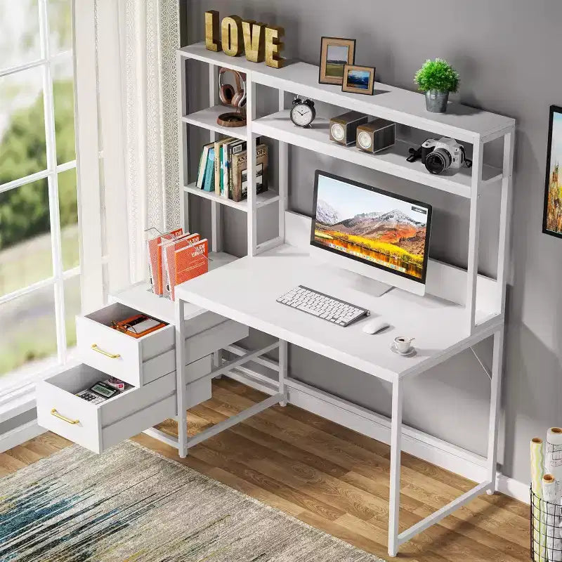 Modern Corner Computer Desk with Open Shelves