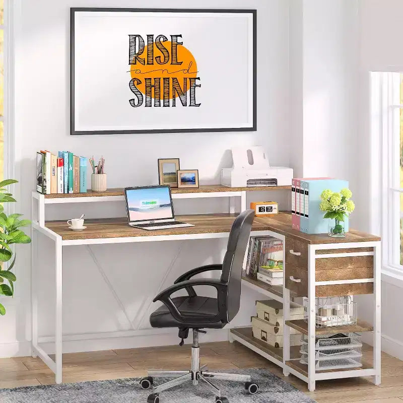 Modern Corner Computer Desk with Open Shelves