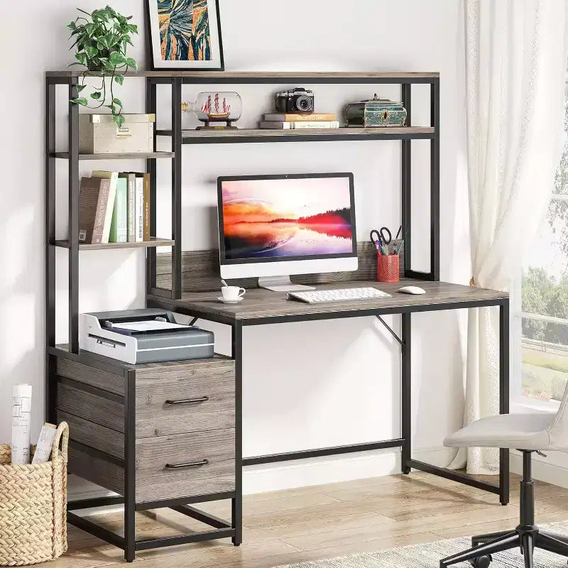 Okak Modern Home Office Huch Computer Desk with Open Shelves,Multifunctional Corner Writing Desk with for Study,Office,Studio