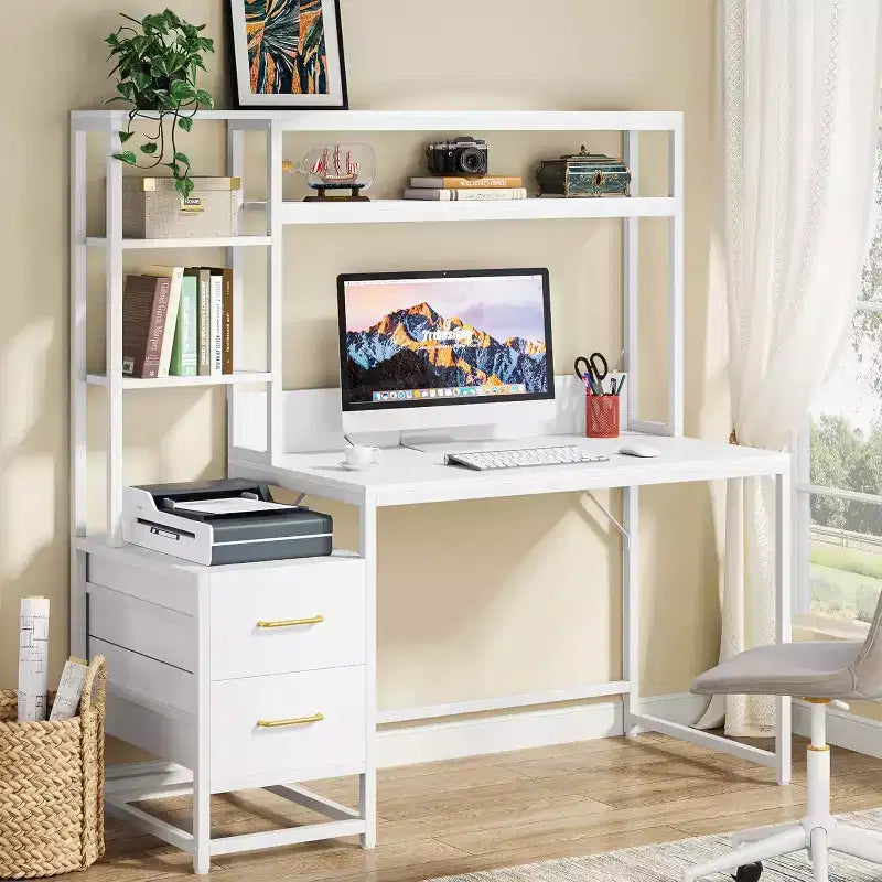 Modern Corner Computer Desk with Open Shelves