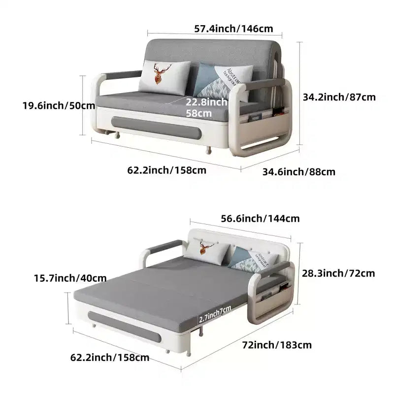3-in-1 Multifunctional Sofa Bed with Wooden Storage Cabinet