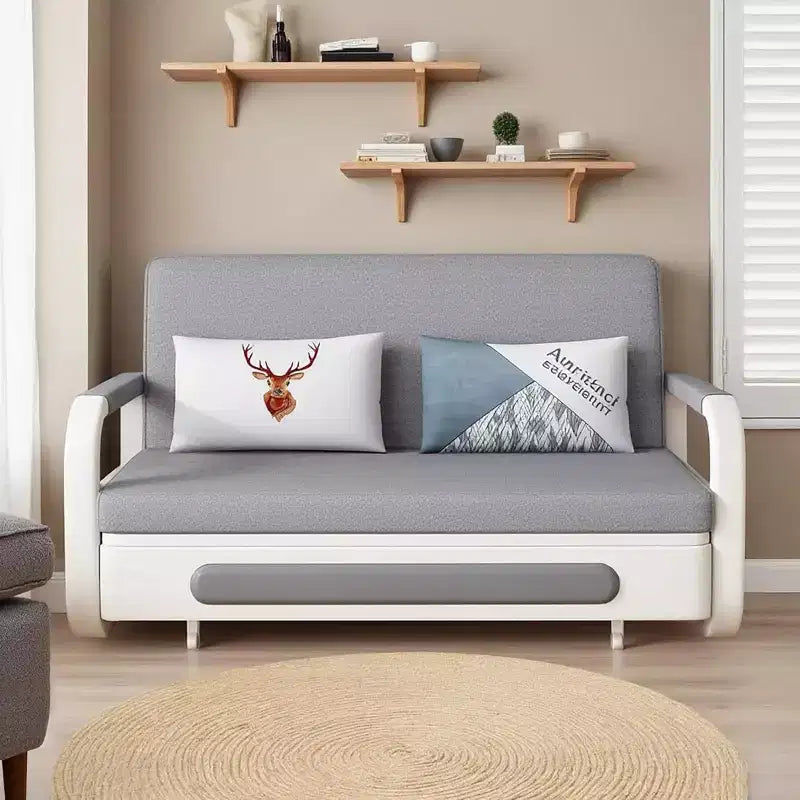 3-in-1 Multifunctional Sofa Bed with Wooden Storage Cabinet