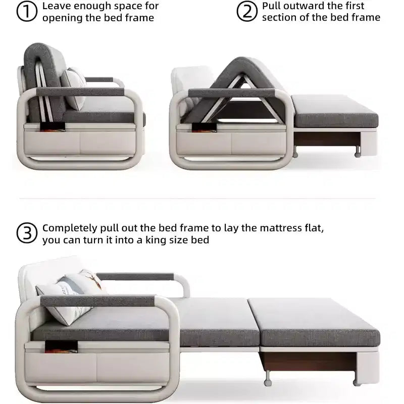 3-in-1 Multifunctional Sofa Bed with Wooden Storage Cabinet