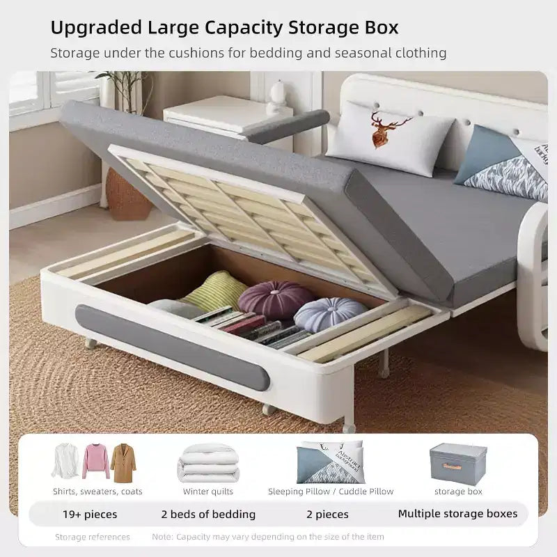 3-in-1 Multifunctional Sofa Bed with Wooden Storage Cabinet