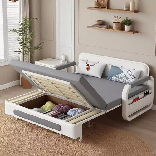 3-in-1 Multifunctional Sofa Bed with Wooden Storage Cabinet