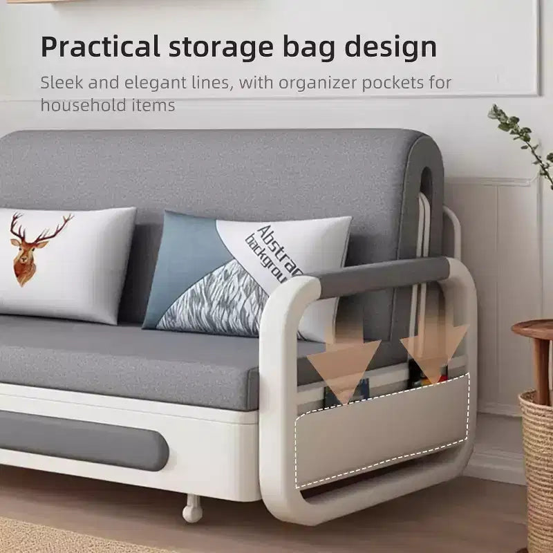 3-in-1 Multifunctional Sofa Bed with Wooden Storage Cabinet