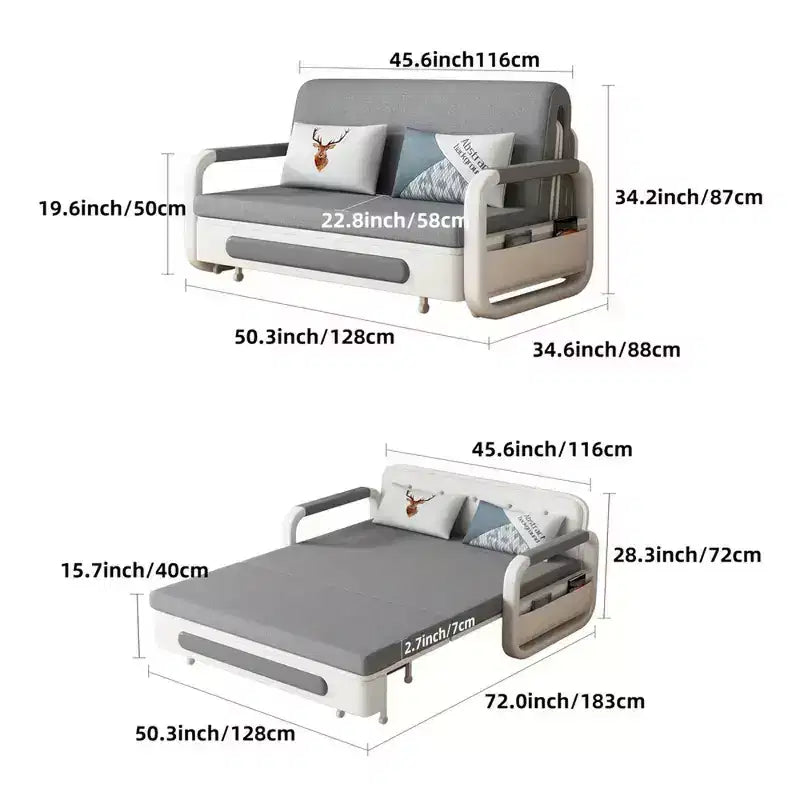 3-in-1 Multifunctional Sofa Bed with Wooden Storage Cabinet