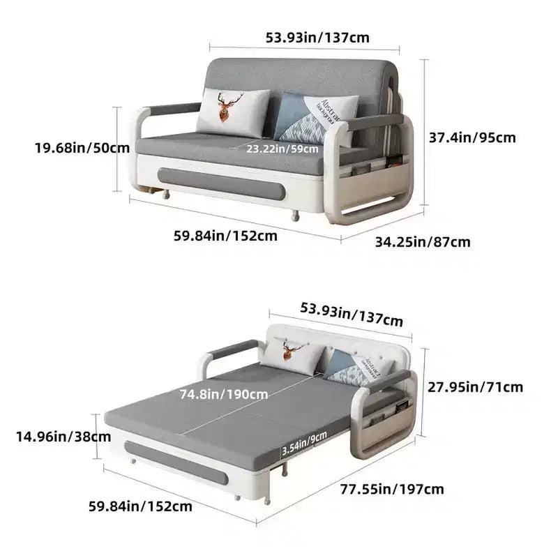 3-in-1 Multifunctional Sofa Bed with Wooden Storage Cabinet