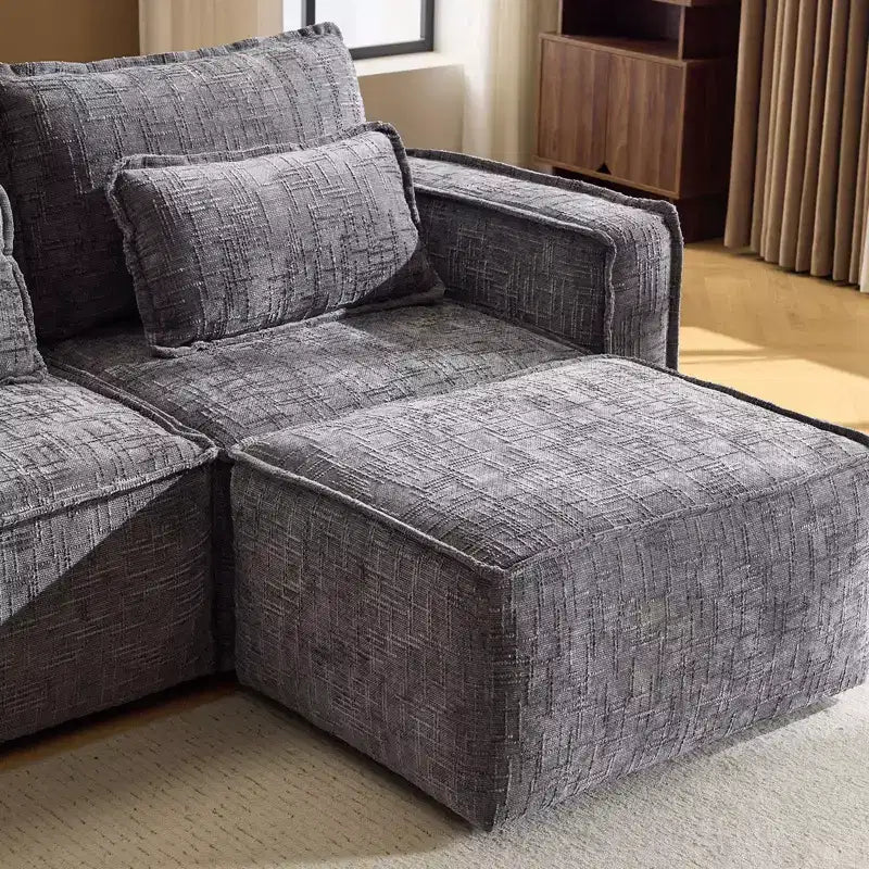 110 in. W Square Arm Chenille 3-Seat L-Shaped Boneless Sofa with Ottoman