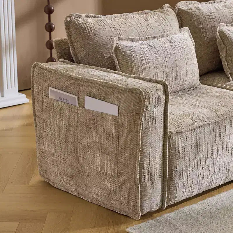 110 in. W Square Arm Chenille 3-Seat L-Shaped Boneless Sofa with Ottoman