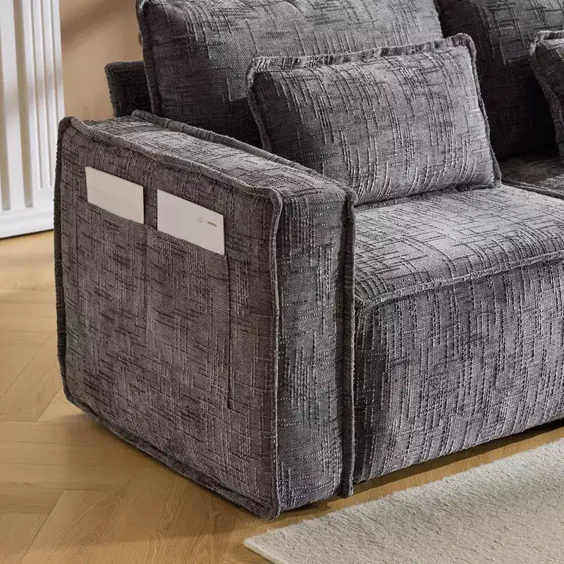 110 in. W Square Arm Chenille 3-Seat L-Shaped Boneless Sofa with Ottoman